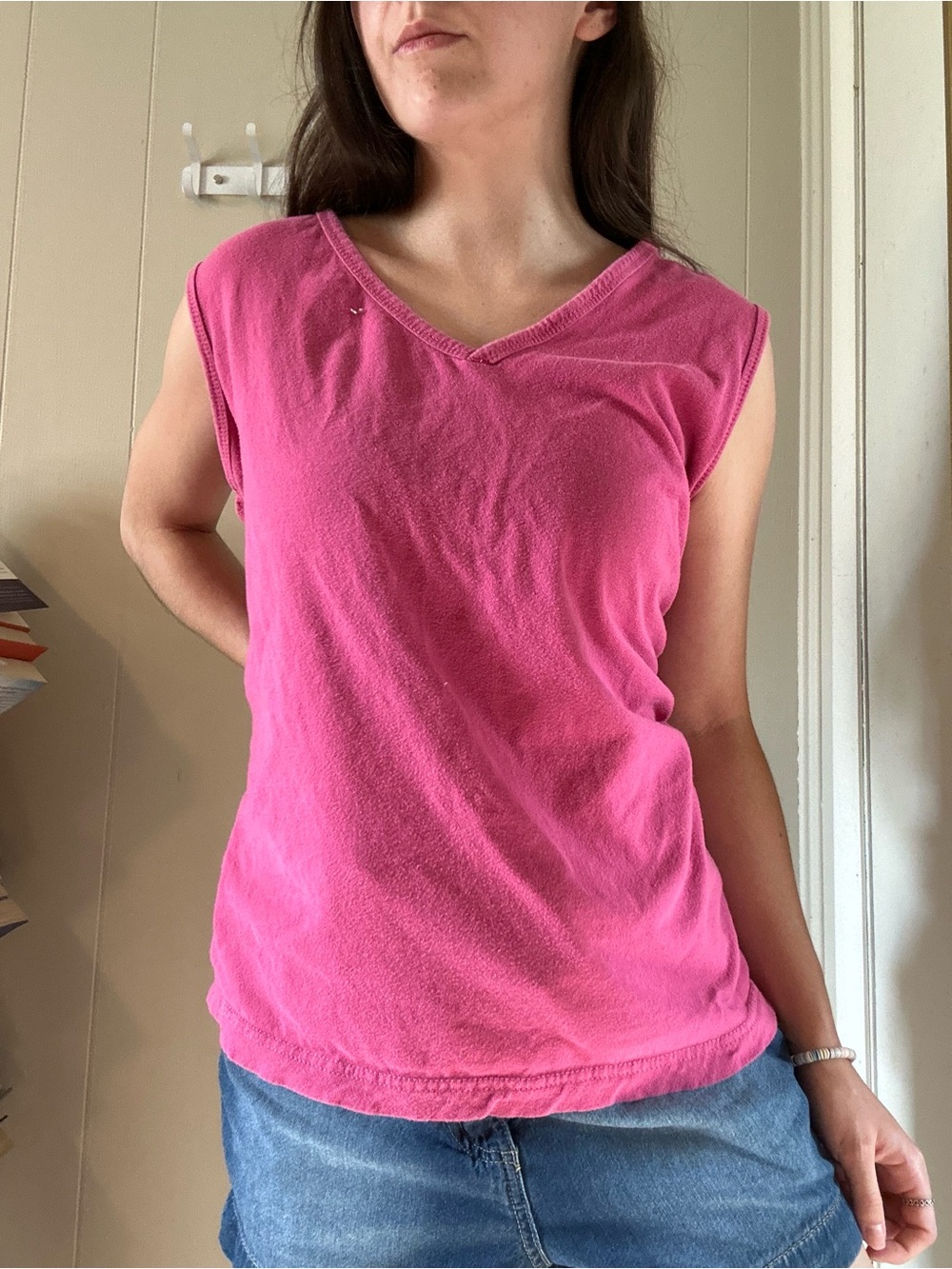 Denim&Co Hot Pink V-Neck Cap Sleeve Tank